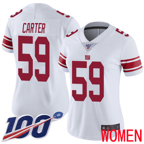 Women New York Giants #59 Lorenzo Carter White Vapor Untouchable Limited Player 100th Season Football NFL Jersey